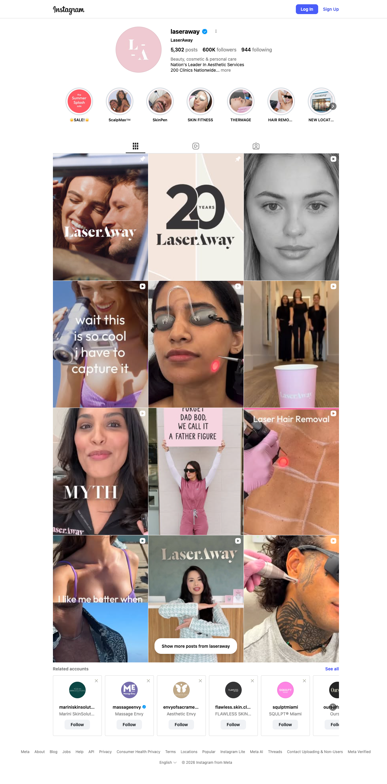 LaserAway Instagram screenshot showing real med spa treatment content and service examples