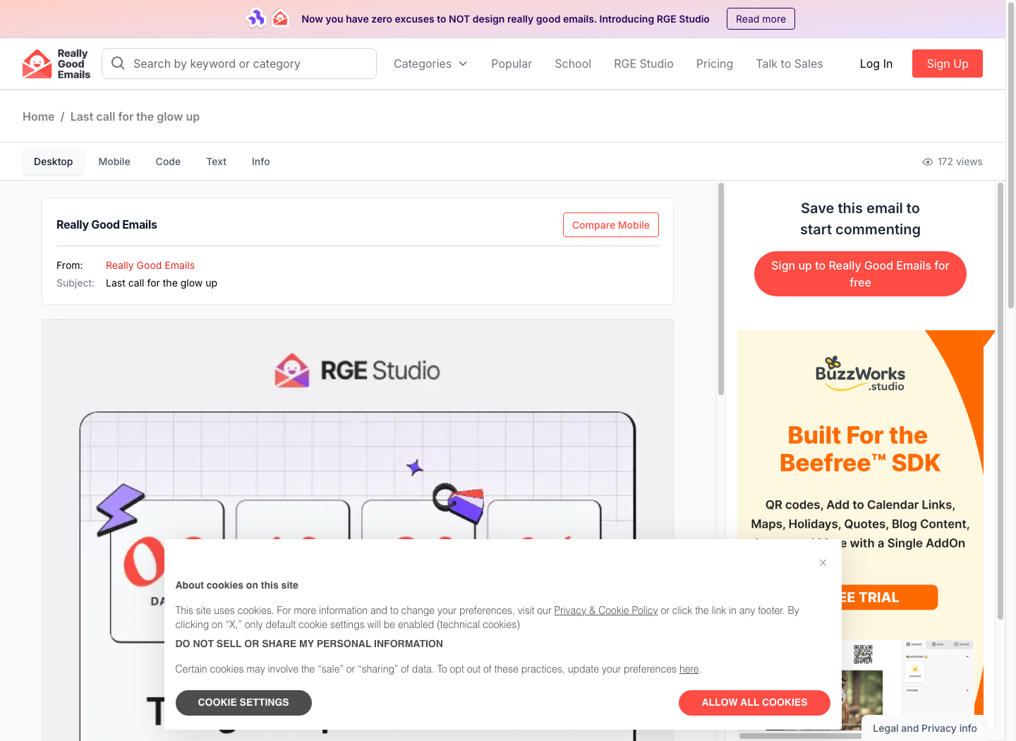 Really Good Emails screenshot showing a glow-up promotional email campaign example