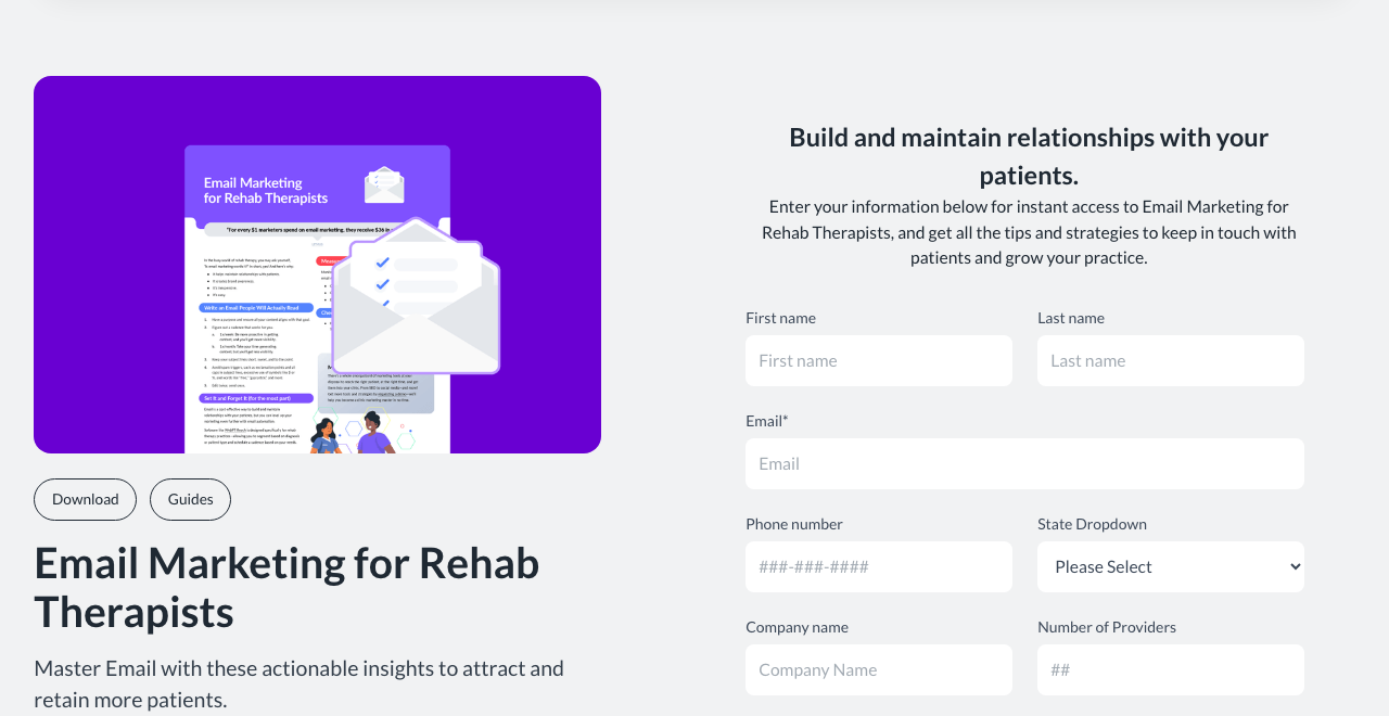 WebPT screenshot showing an email marketing guide and patient engagement form for rehab therapists