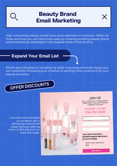 Beauty email marketing expand your email list page preview