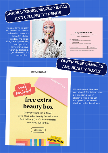 Beauty marketing stories samples and shopping days page preview