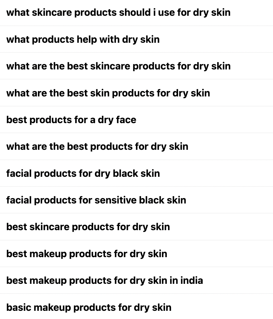 Long-tail skincare keyword examples from the source playbook