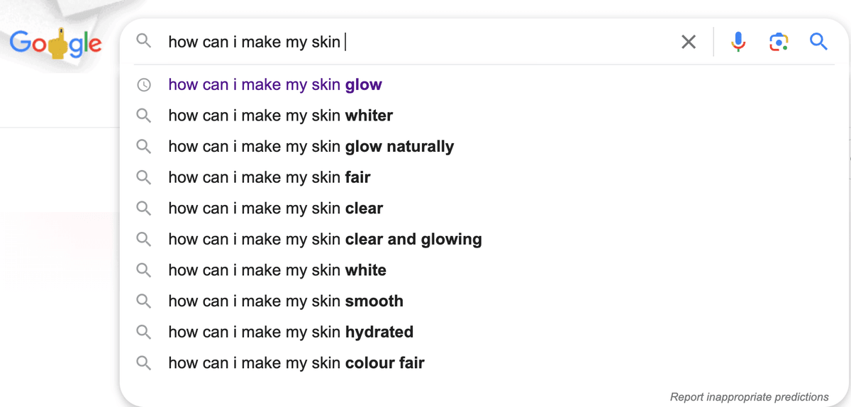 Google autocomplete suggestions for skincare questions
