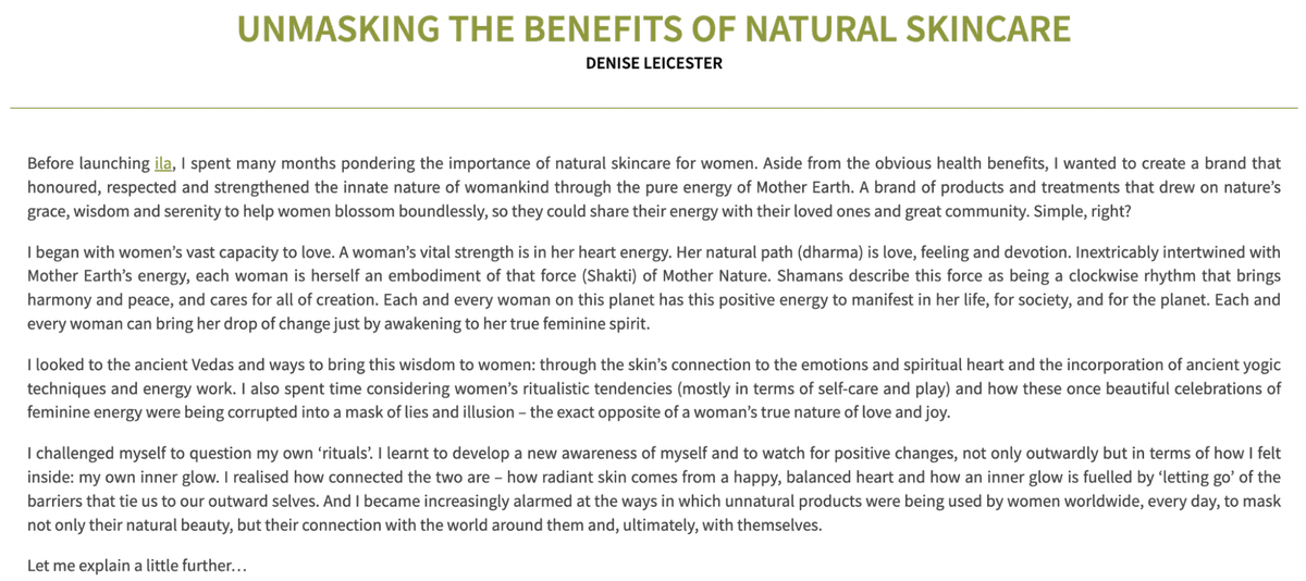 Beauty article explaining natural skincare