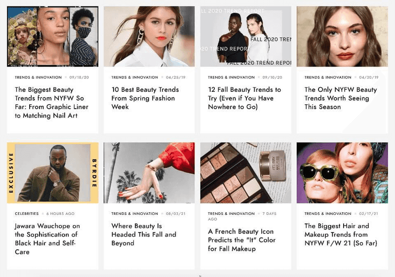 Collection of beauty stories and trend articles