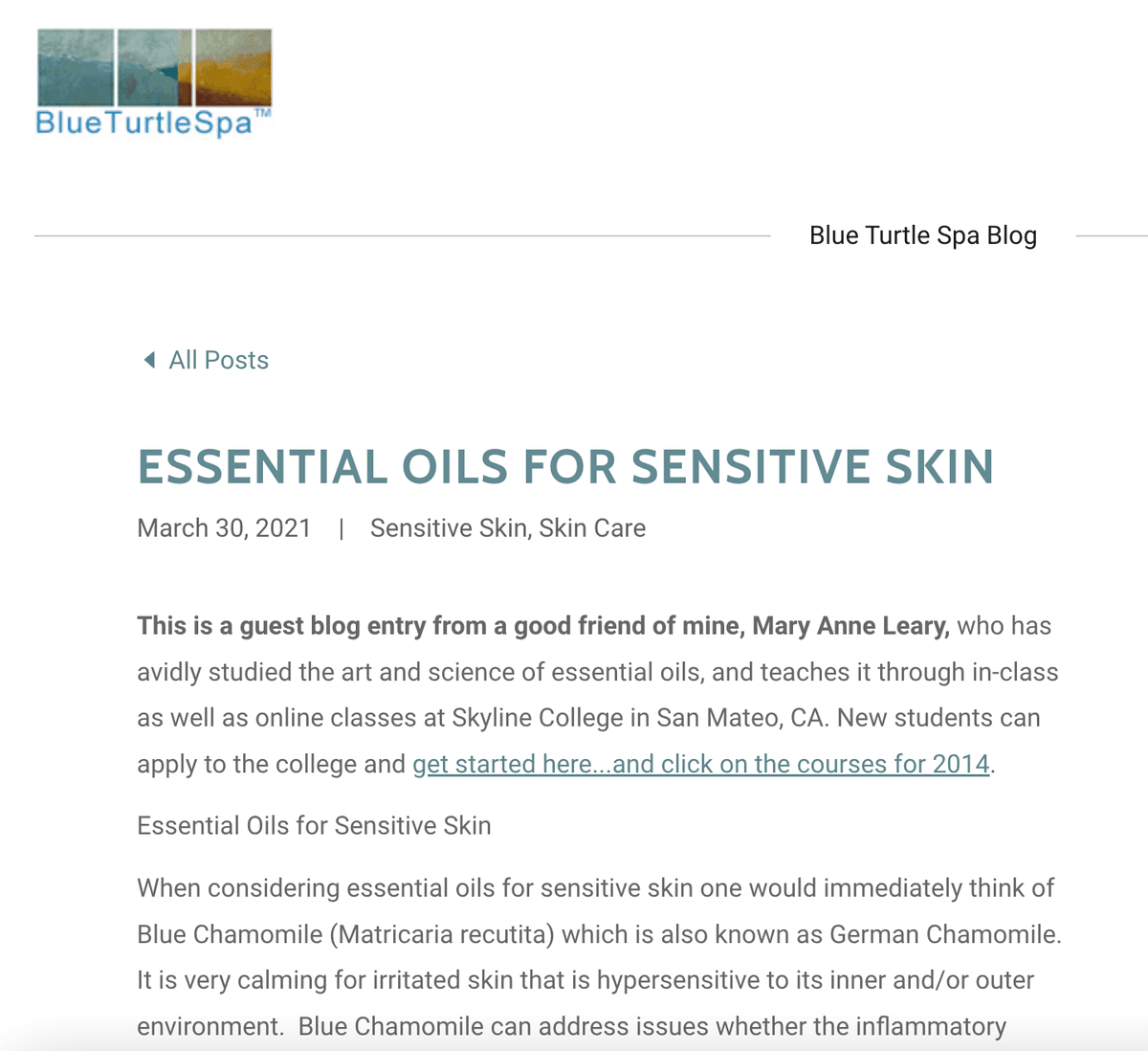 Blue Turtle Spa article containing a resource link