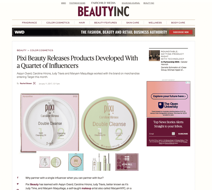 Beauty Inc article about Pixi products developed with influencers