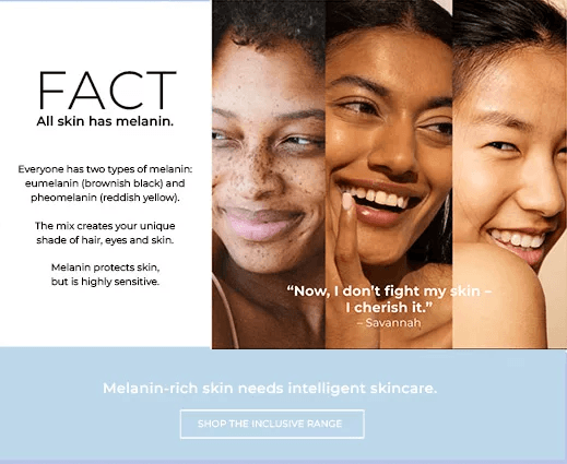 Skincare ad centered on melanin-rich skin