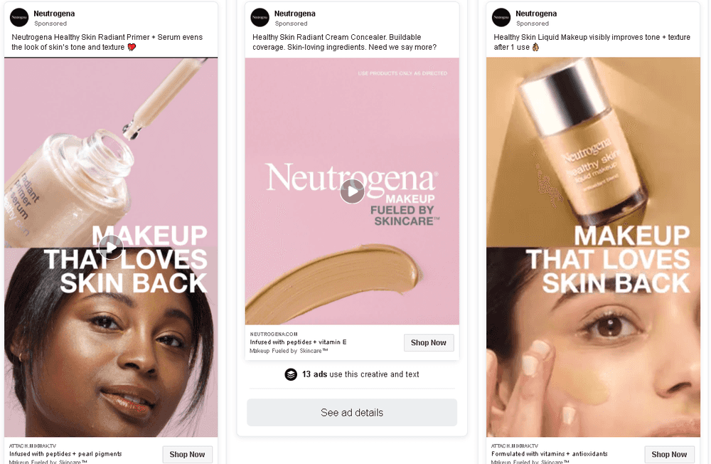 Three Neutrogena makeup ads