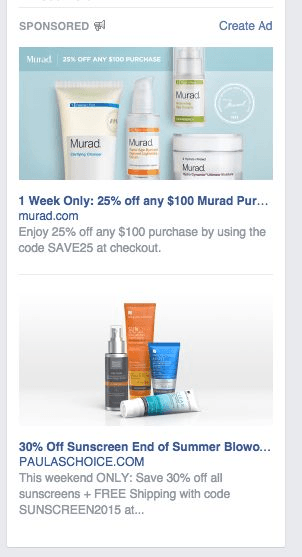 Skincare promotional ads on Instagram