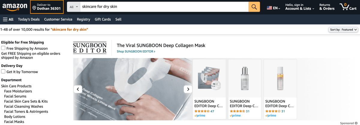 Amazon beauty product placement