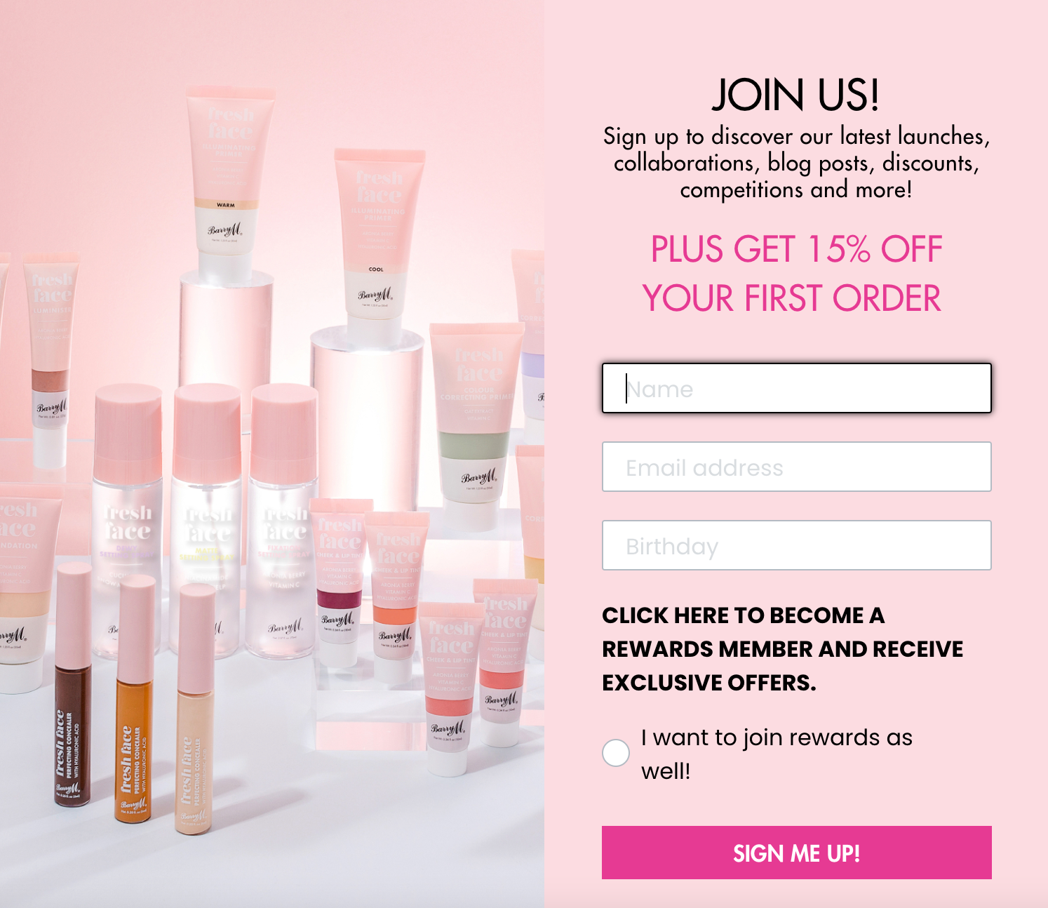 Beauty email signup offer with a first-order discount