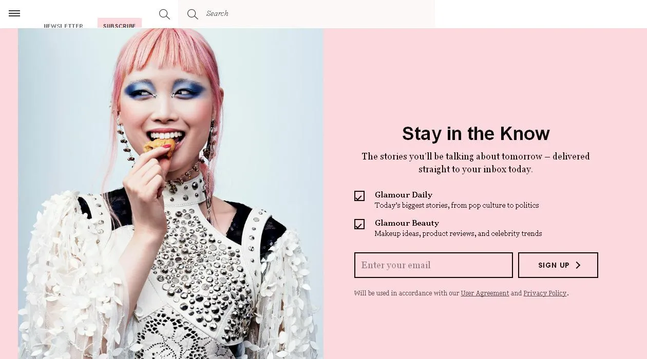 Beauty email signup module inviting visitors to stay in the know