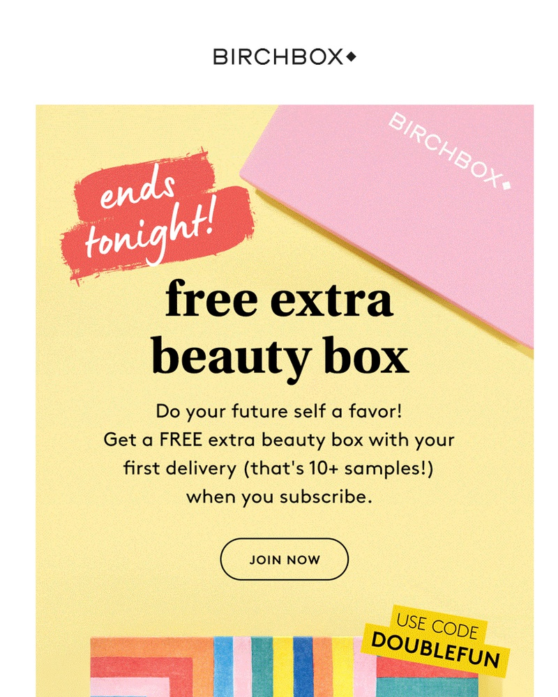 Birchbox free extra beauty box offer used as an email capture example