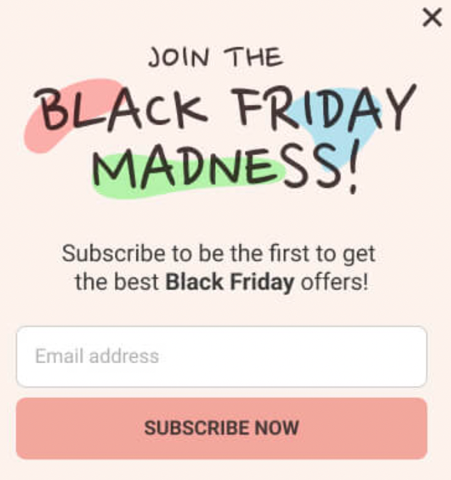Black Friday beauty email signup offer example