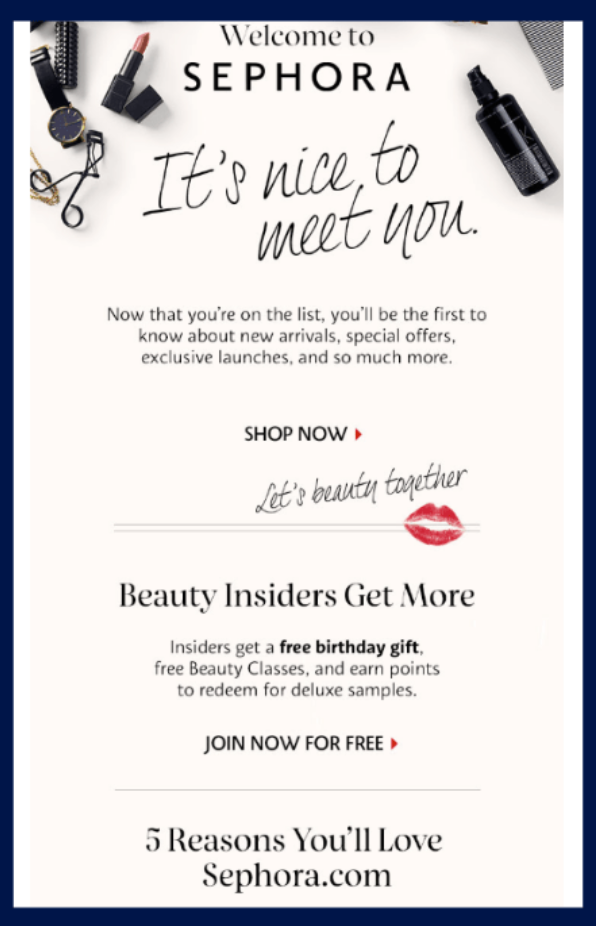 Sephora beauty email used as a new-subscriber segmentation example