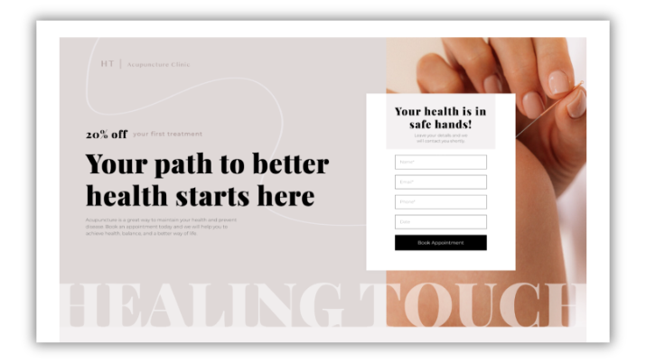 Healthcare treatment discount pop-up form example for patient email capture