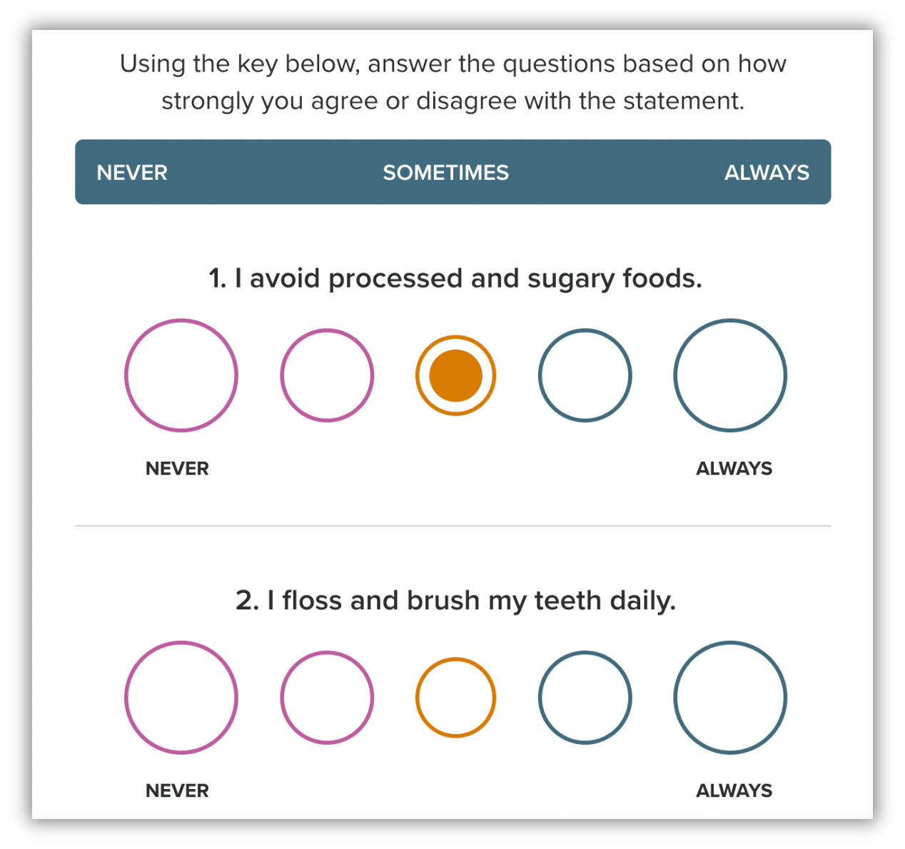 Lifestyle quiz form example for collecting healthcare preferences and email opt-ins
