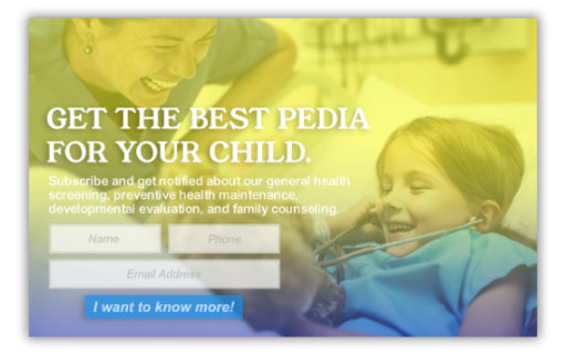 Pediatric health updates pop-up form example for parent newsletter subscribers