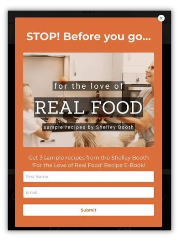 Recipe ebook pop-up form example for a healthcare or wellness lead magnet