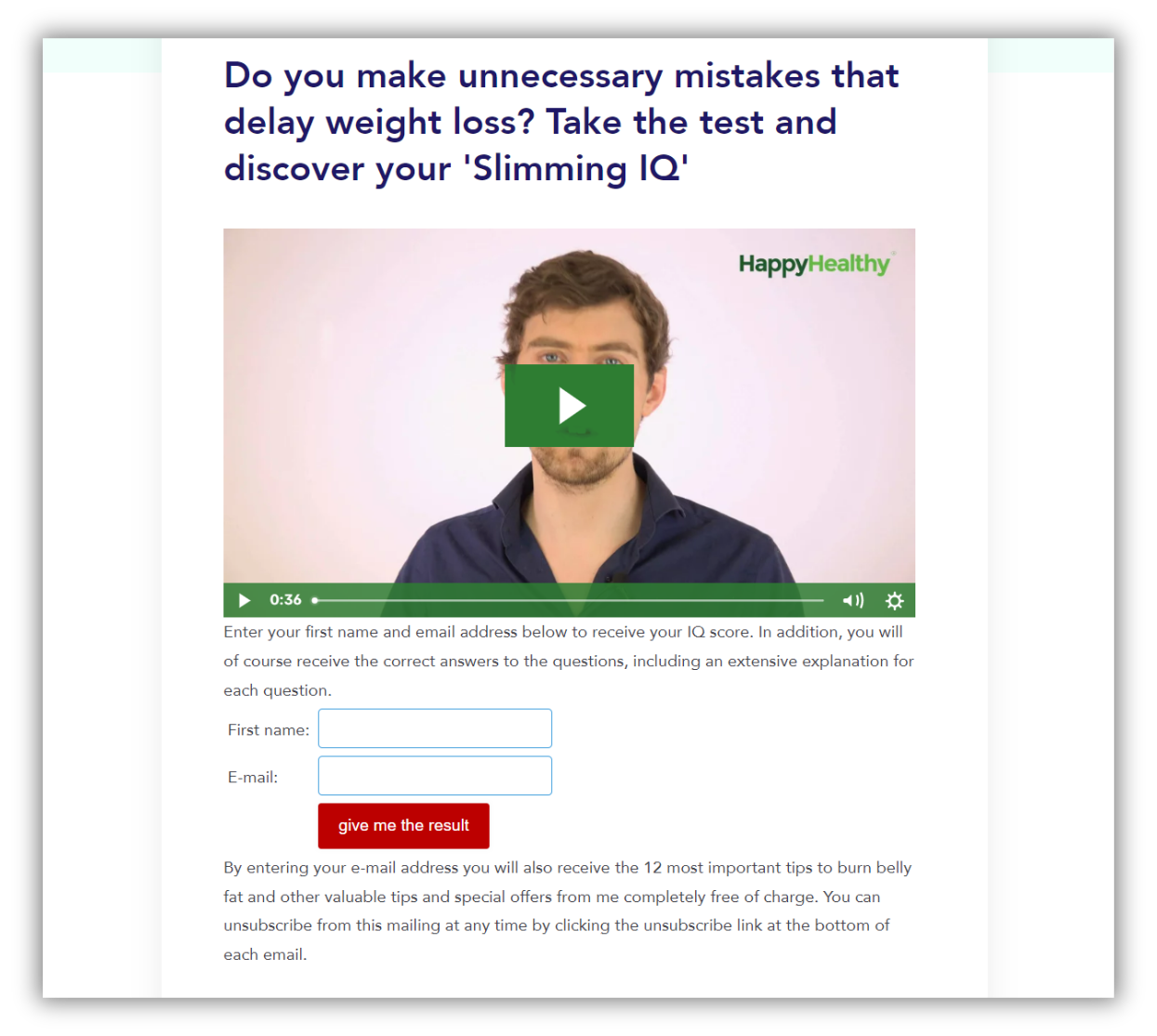 Weight loss test form example for wellness and med spa lead generation