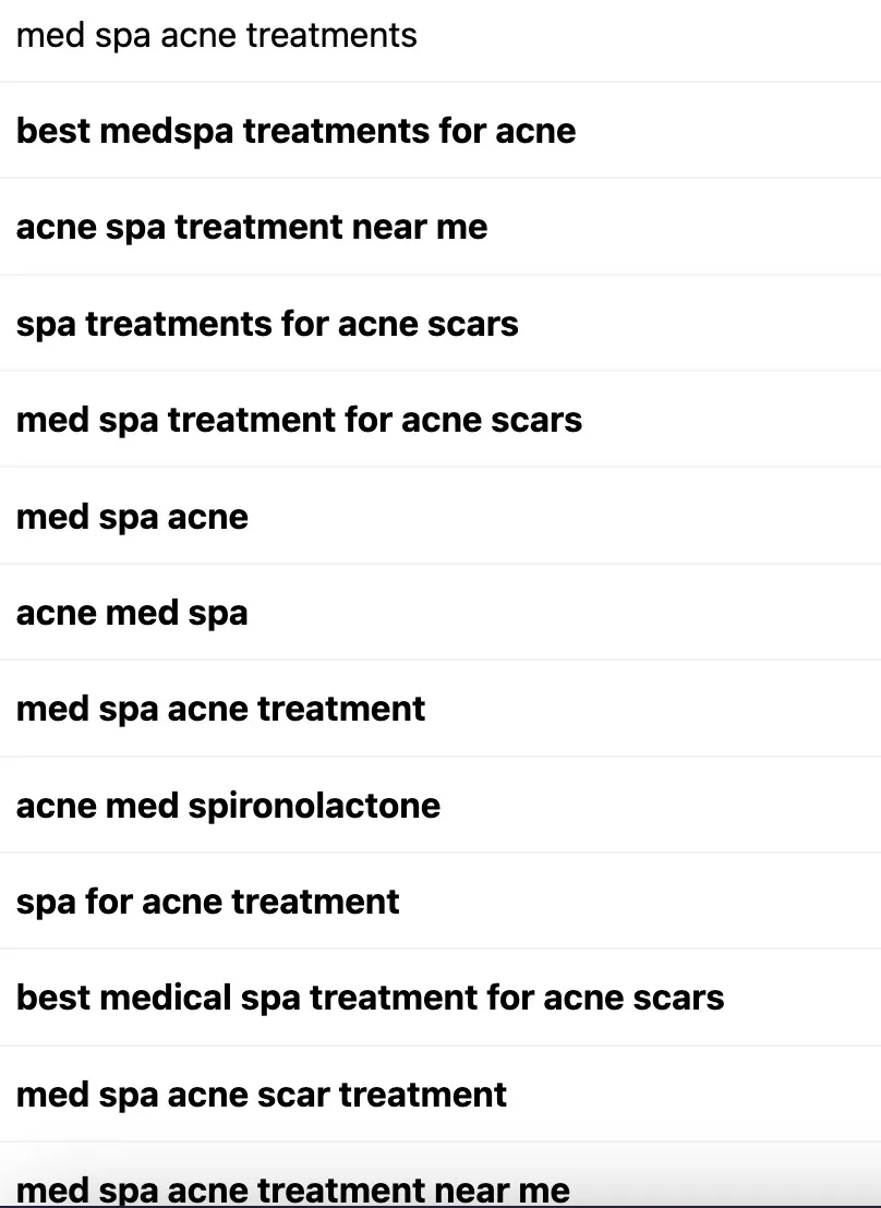 med spa treatments keywords research