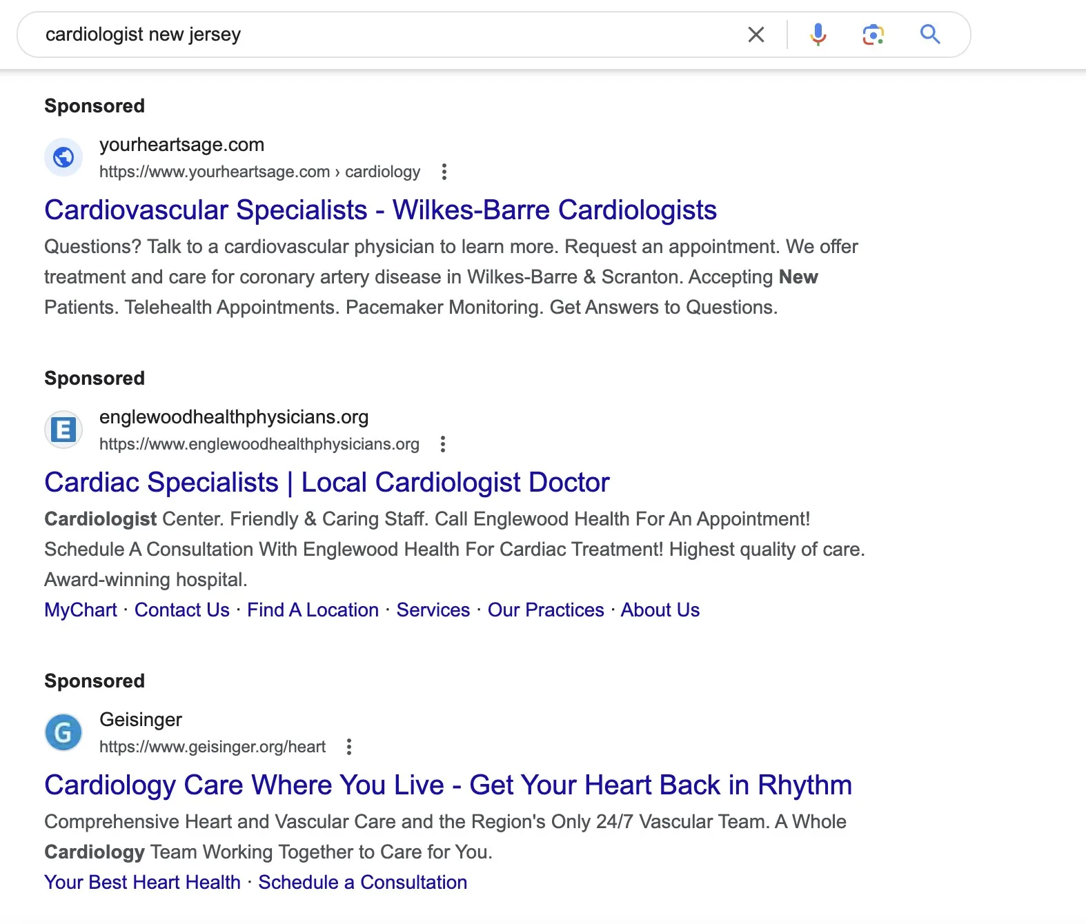 cardiologist Google SERP